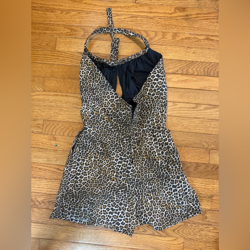 Retroverte two piece 1950s style playsuit Leopard romper over skirt medium - Picture 5 of 9